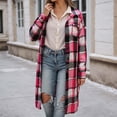 thumbnail image 1 of VXARARL Flannel Shirt for Women Lapel Button Down Long Sleeve Plaid Jacket Casual Long Fall Trench Coats with Pockets Hot Pink XL, 1 of 7