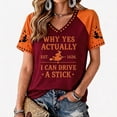thumbnail image 1 of VXARARL Womens Short Sleeve V Neck Halloween T Shirts Pumpkin Shirts Why Yes Actually I Can Drive A Stick Graphic Autumn Tee Tops Ghost Pumpkin T Shirts Red L, 1 of 4