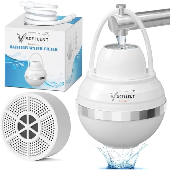 VXCELLENT 8-Stage Bathtub Water Filter Removes Chlorine & Impurities Vitamin C + Carbon Filtration Long-Lasting 5,000 Gallons Skin Hair Friendly Bath
