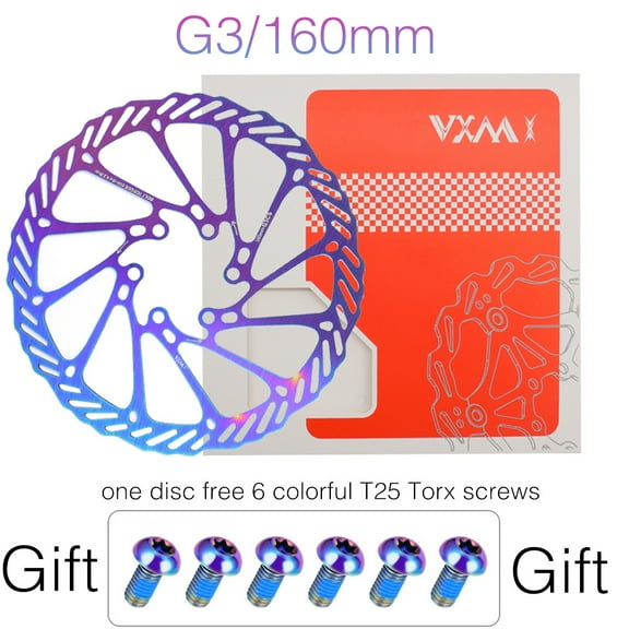 VXM Bicycle Brake Disc Rotor 160/180MM Rotor Colorful Plating Disc G3CS/HS1 Pads with 6 Rainbow Bolts For MTB Bike Bicycle Parts