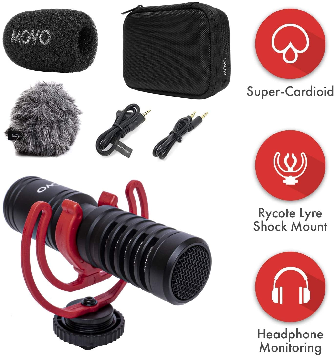 Movo 10pro Movo VXR10-PRO Supercardioid Shotgun Microphone for Cameras and Smartphones