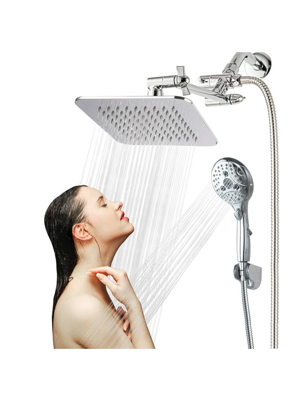 VXV 7-setting shower Head, 8” Rain Shower Head with Handheld Spray Combo, 11" Extension Arm Height Adjustable, High Pressure Shower Heads, chrome