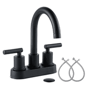 VXV Bathroom Faucet 4 Inch 2 Handle Centerset Utility Lavatory Vanity Faucet Modern 360 Rotating Black Faucet with Pop-up Drain Stopper Assembly and Supply Lines Fit 2 or 3