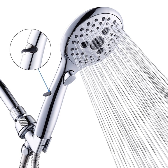 VXV Bathroom Handheld Shower Head with on off Switch, 6 Spray Setting Removable Hand Held Showerheads with 6 FT Stainless steel Hose and Adjustable Angle Bracket(Chrome)