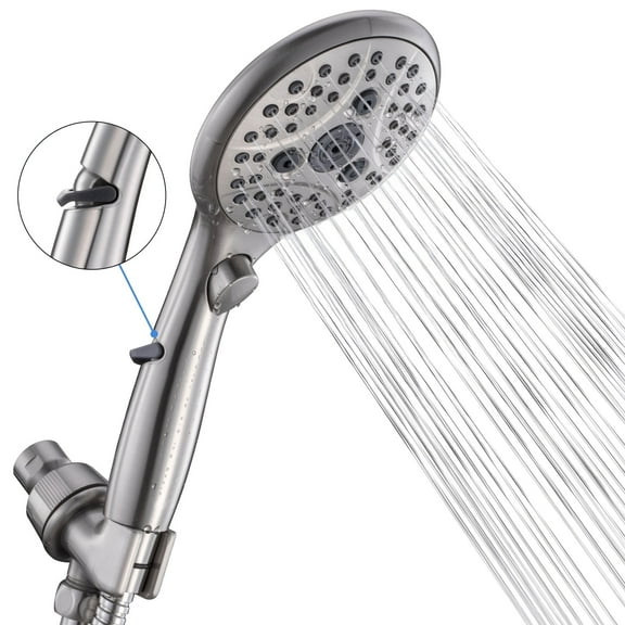 VXV Bathroom Handheld Shower Head with on off Switch, 6 Spray Setting Removable High Pressure Showerheads with 6 FT Stainless steel Hose and Adjustable Angle Bracket(Brushed Nickel)
