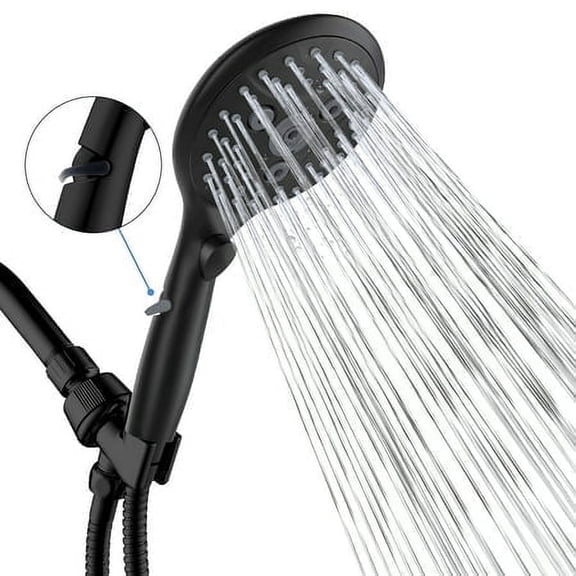 VXV Bathroom Handheld Shower Head with on off Switch, 6 Spray Setting Removable High Pressure Showerheads with 6 FT Stainless steel Hose and Adjustable Angle Bracket(Matte Black)