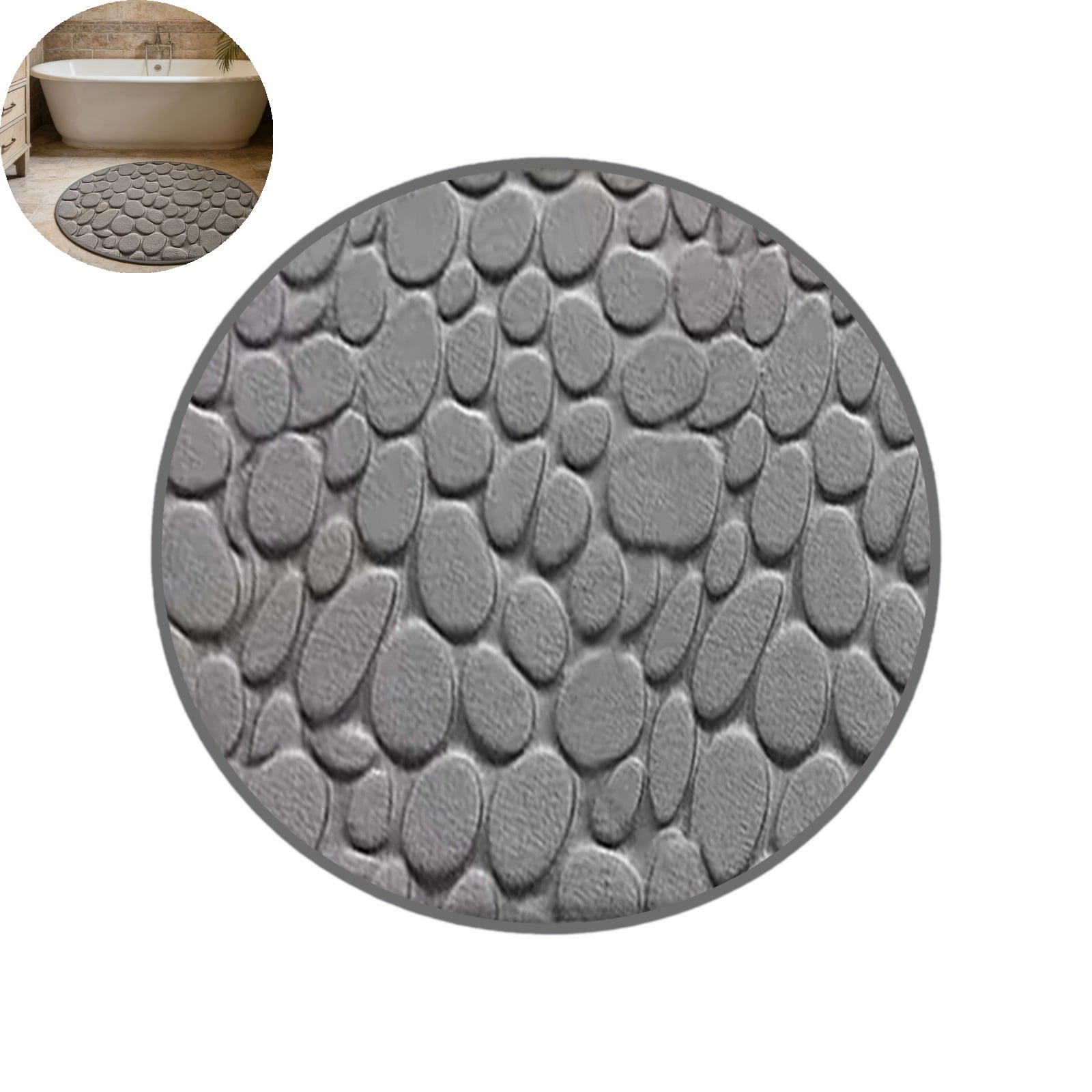 VYARDOZ Bath Mat, 80x80cm Round Cobblestone Bath Mat, Memory Foam ...