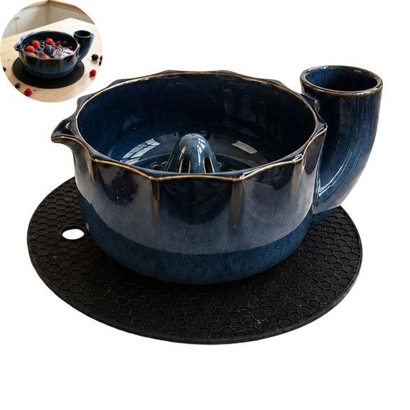 VYARDOZ Berry Bowl, Ceramic Fruit Rinse Bowl with Spinning Swirl Design, Kitchen Washing Bowl for Strawberries Blueberries Grapes and Small Produce