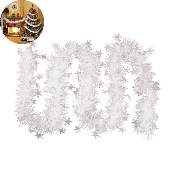 VYARDOZ Christmas Garland, 200cm Snowflake Tinsel Garland, Plastic Holiday Decorative Wreath for Christmas Tree, for Staircase Railing and Indoor Outdoor Decor