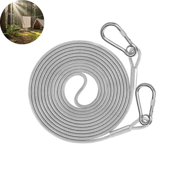 VYARDOZ Dog Tie Out Cable, 2m Heavy Duty Stainless Steel Leash with Snap Hooks, 2-in-1 Pet Cable and Clothesline for Small to Large Dogs