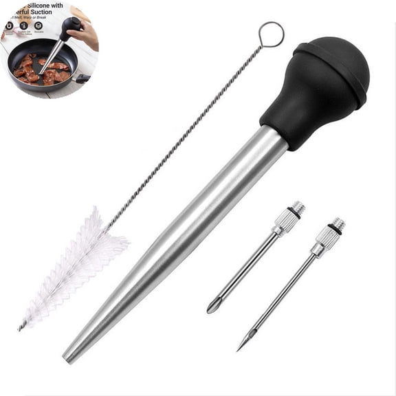VYARDOZ Meat Baster, Turkey Injection Syringe with Cleaning Brush, Stainless Steel Marinade Pump for Roasting, Kitchen Tool for Beef Pork and Chicken
