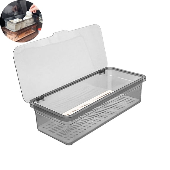 VYARDOZ Utensil Organizer, Kitchen Storage Box with Lid and Drainage Tray, Plastic Chopsticks and Teaware Holder for Countertop Sink Desktop (Gray)