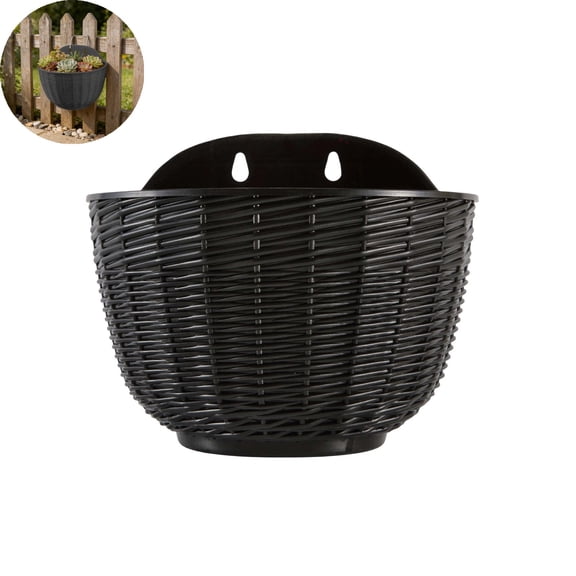 VYARDOZ Wall Planter, Rattan-Textured Semi-Circular Wall-Mounted Flower Pot, Plastic Hanging Basket for Balcony Fence Green Plants and Herbs