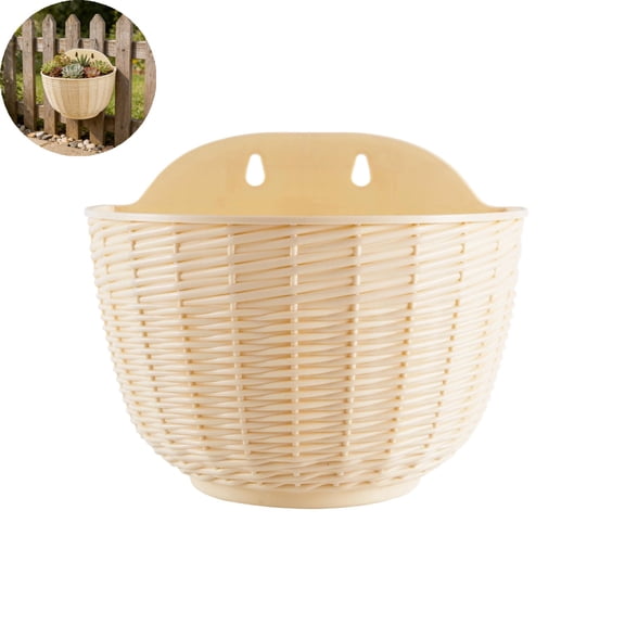 VYARDOZ Wall Planter, Rattan-Textured Semi-Circular Wall-Mounted Flower Pot, Plastic Hanging Basket for Balcony Fence Green Plants and Herbs