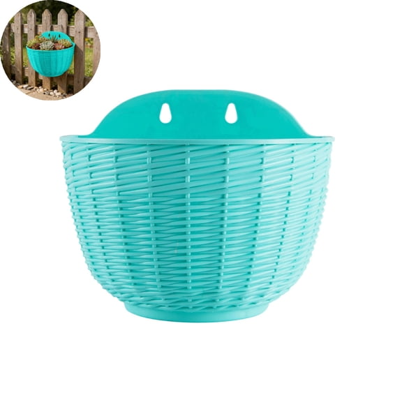 VYARDOZ Wall Planter, Rattan-Textured Semi-Circular Wall-Mounted Flower Pot, Plastic Hanging Basket for Balcony Fence Green Plants and Herbs