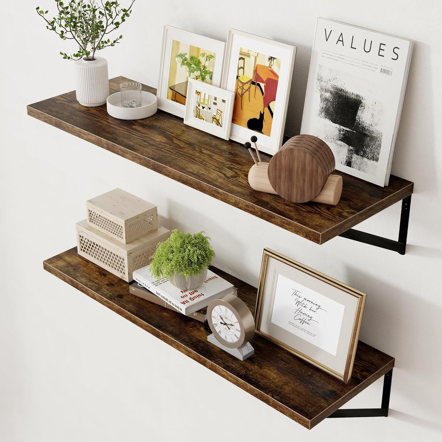 VYIBNOIM Deep Floating Shelves for Wall 16W x 12D Rustic Wood Wall ...
