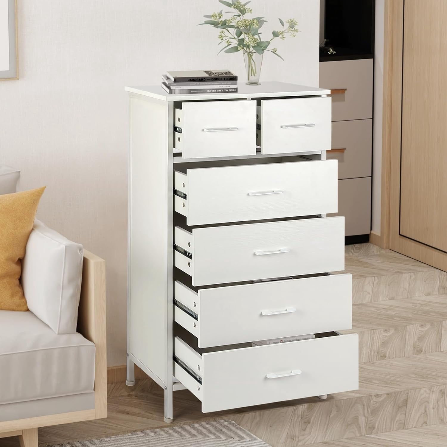 VYIBNOIM Drawer Dresser Wood Chest of 6 Drawers with Steel Frame and ...
