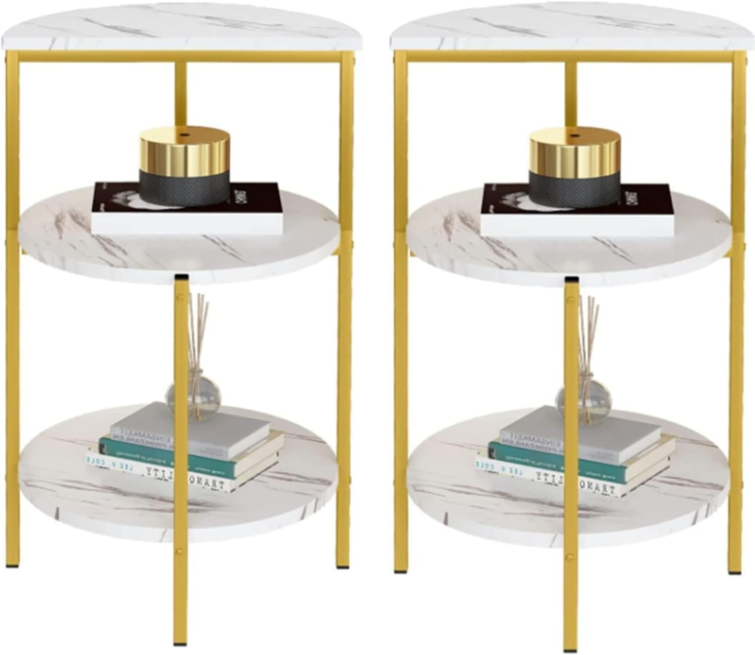 VYIBNOIM Small End Table 3-Tier Gold Side Table Rectangle Bedside ...