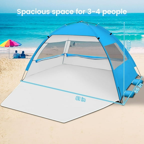 VYIBONTI Beach Tent Sun Shelter for 3/4 Person UPF 50+ UV Beach Canopy Lightweight & Easy Setup Beach Shade Canopy Portable Beach Cabana