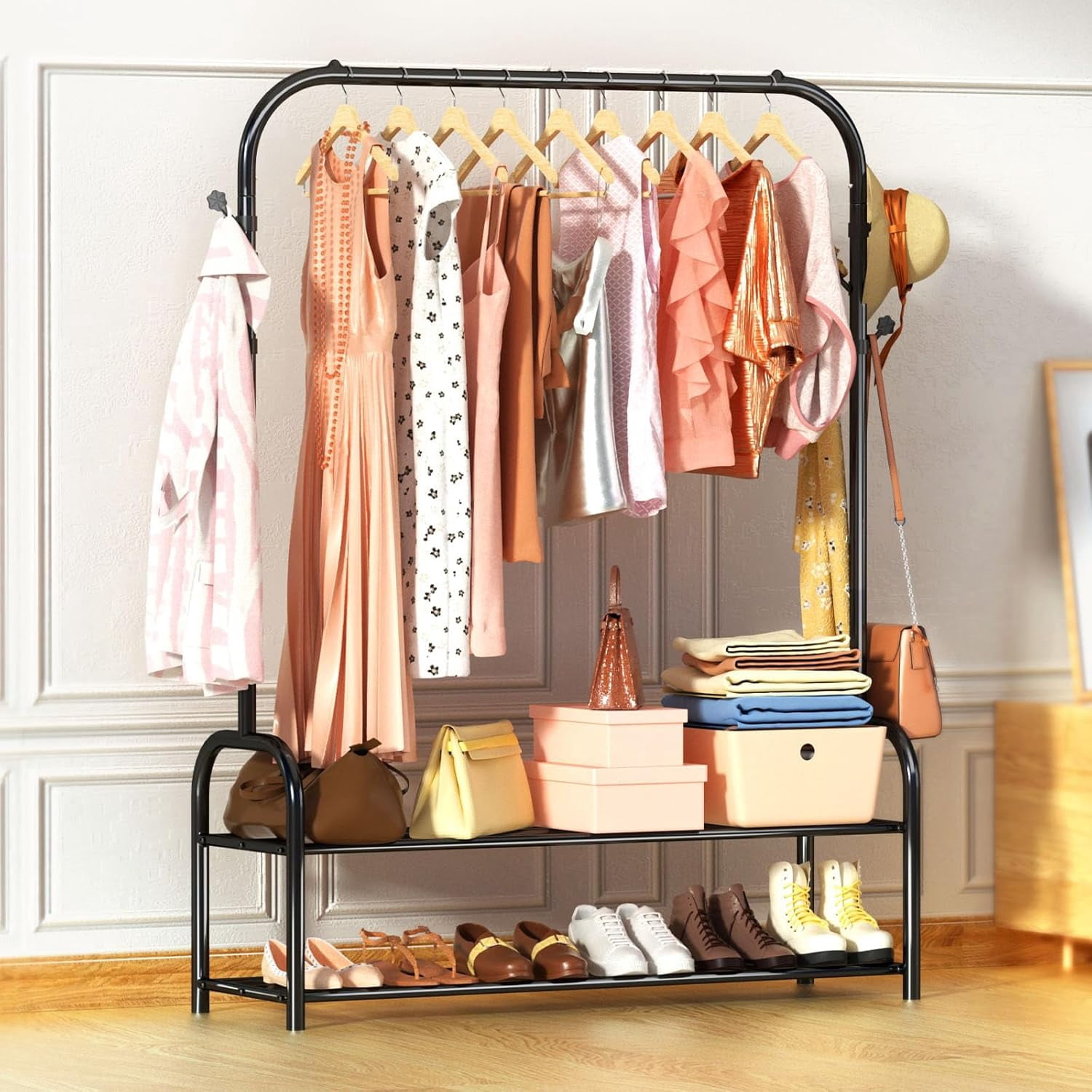 VYIBONTI Clothing Rack with Storage Shelf Dress Rack Storage for Coats ...