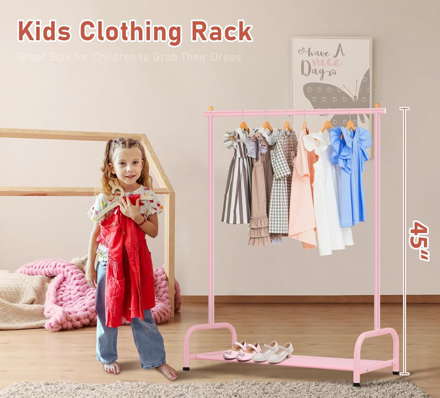 VYIBONTI Double Rod Clothes Rack Small Toddler Clothing Rack with ...
