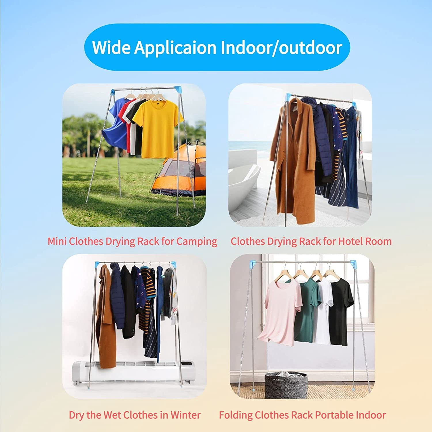 VYIBONTI Portable Travel Garment Rack Compact Stainless Steel Foldable ...