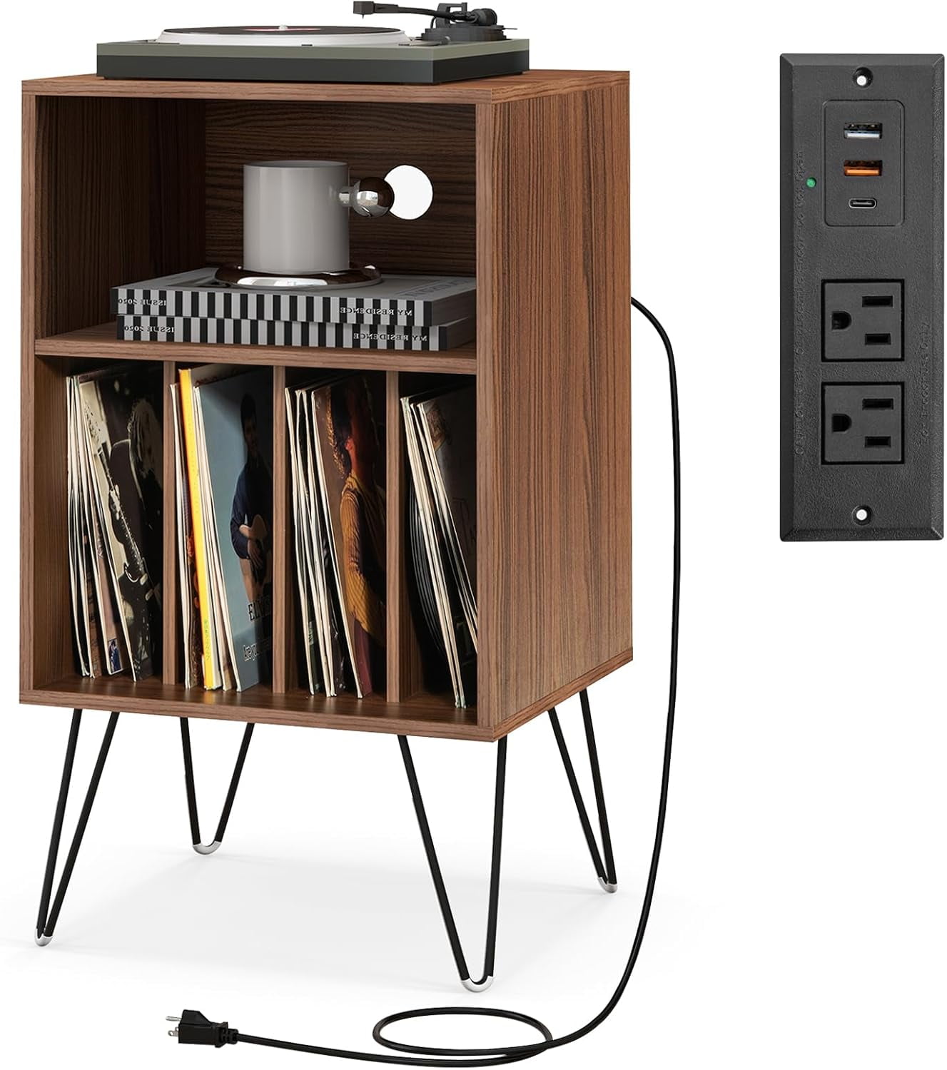 VYIBUON 3-Tier Record Player Stand Turntable Stand with Charging ...