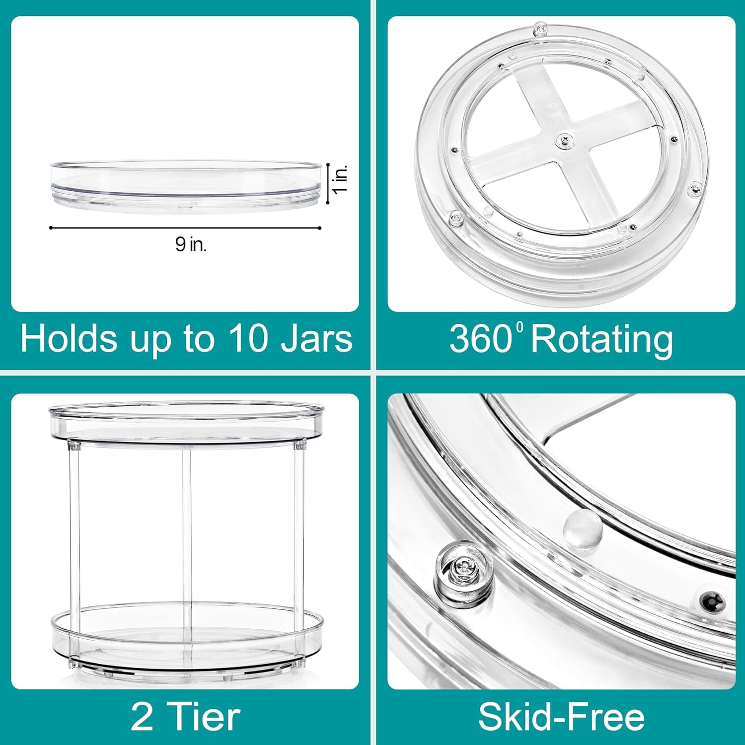 VYIHBO 9 Inch Clear Lazy Susan Organizer Turntable Organizer for Spice