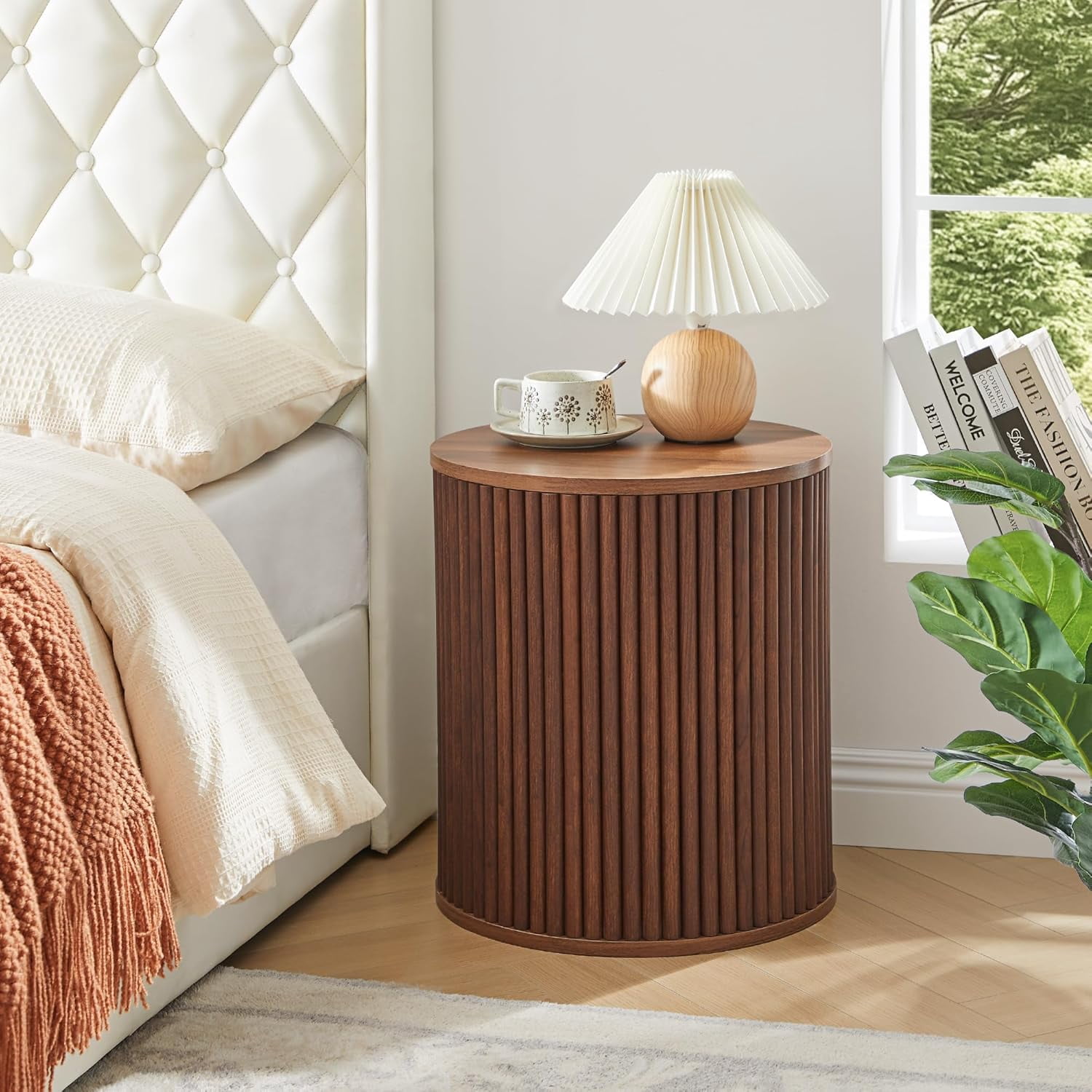 VYIHBO Fluted Round Side Table with Storage Small End Table Modern Boho ...