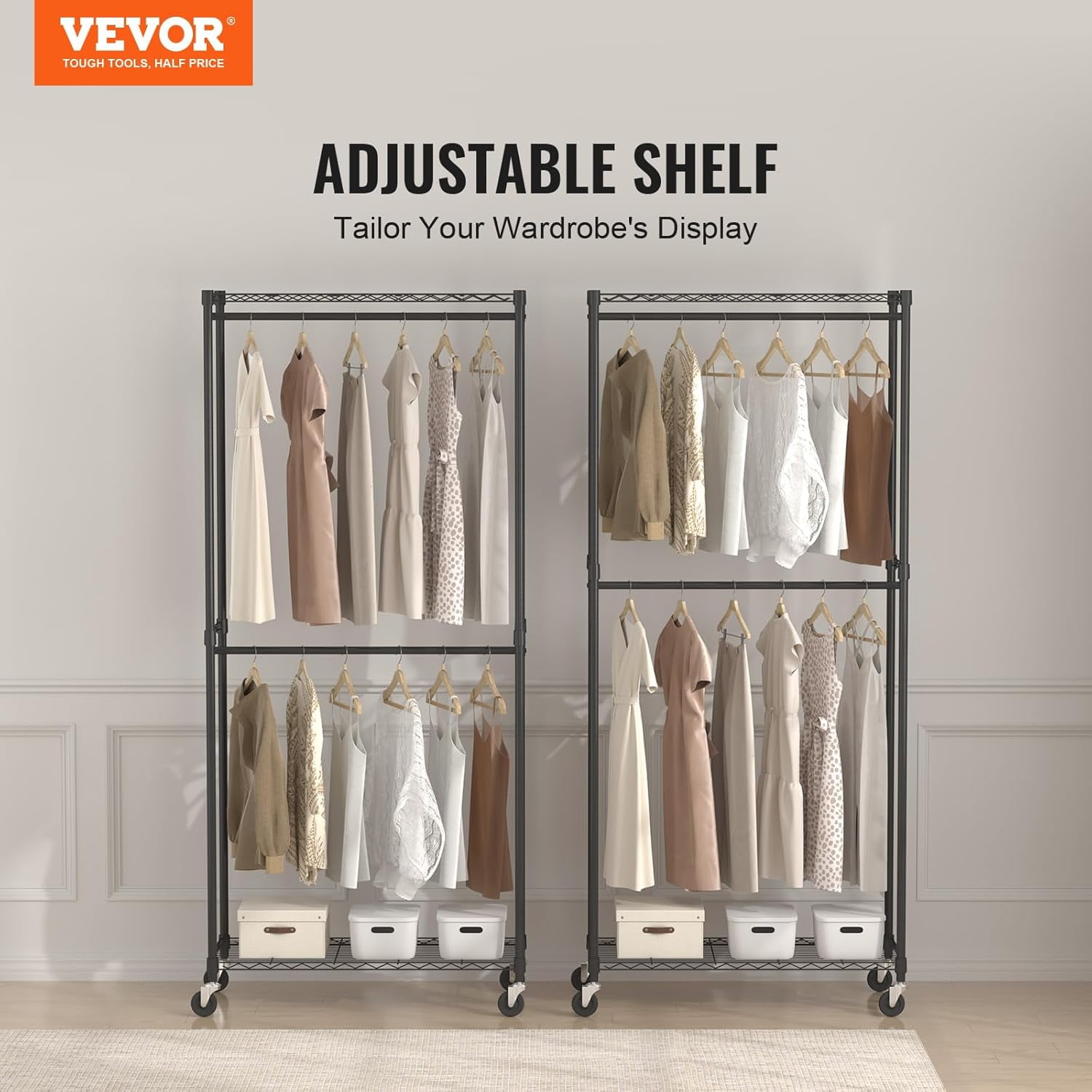VYIHBO Heavy Duty Clothes Rack Double Hanging Rods Clothing Garment ...