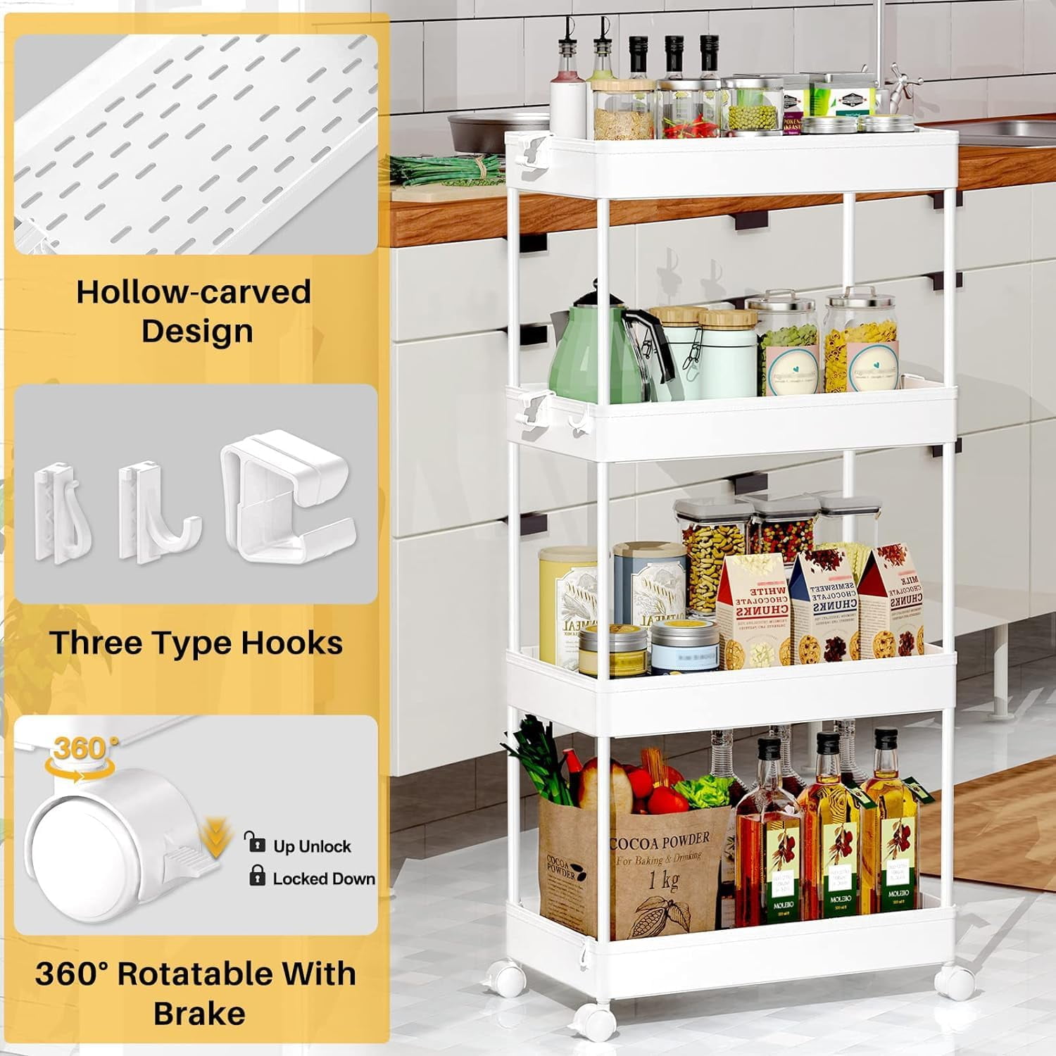 Image showcasing VYIHBO JKLCH 5-Tier Storage Cart Organizer Rolling Utility Cart Mobile ...