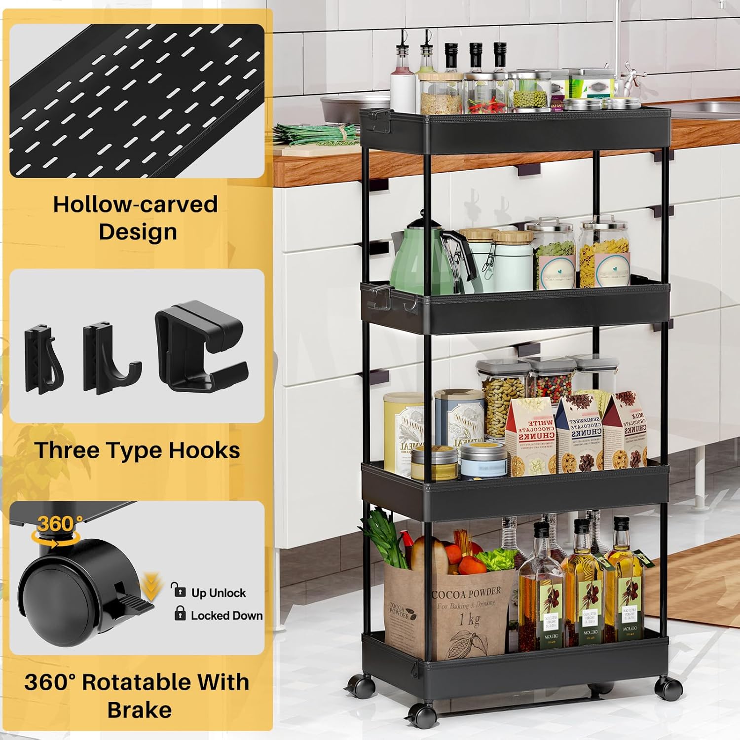 VYIHBO JKLCH 5-Tier Storage Cart Organizer Rolling Utility Cart Mobile ... - Pull Out Storage Shelving For Living Rooms