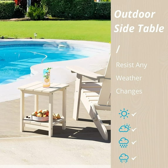 VYIHBO LUE BONA Adirondack Side Table 2-Tier White HDPS End Table Weather Resistant Morden Side Table for Pool Porch