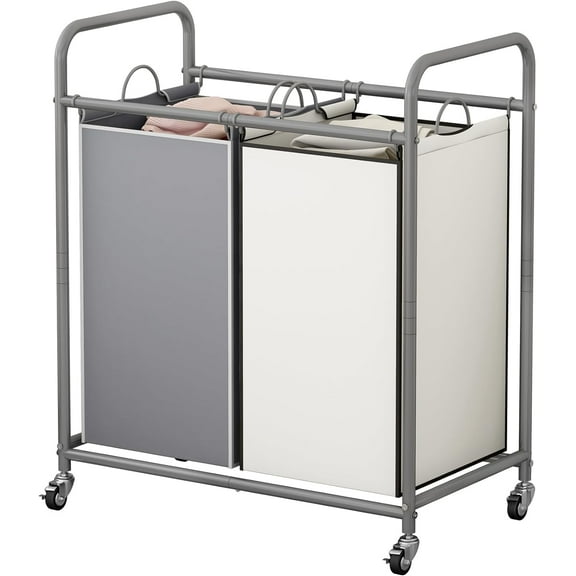 dxynlzq Laundry Sorter Basket 2 Bag Laundry Hamper Cart with Rolling Lockable Wheels and Removable Bags Laundry Organizer Cart for Clothes Storage