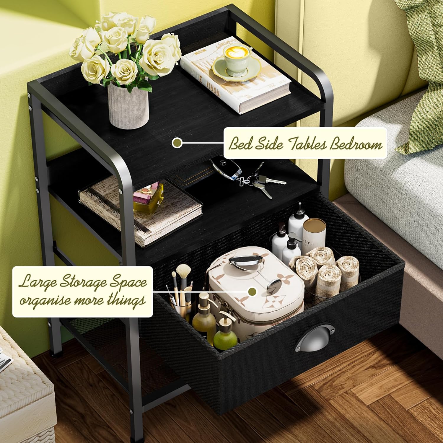 VYIHBO Night Stand Bedside Table Bedroom Nightstand with Shelf Bed Side ...