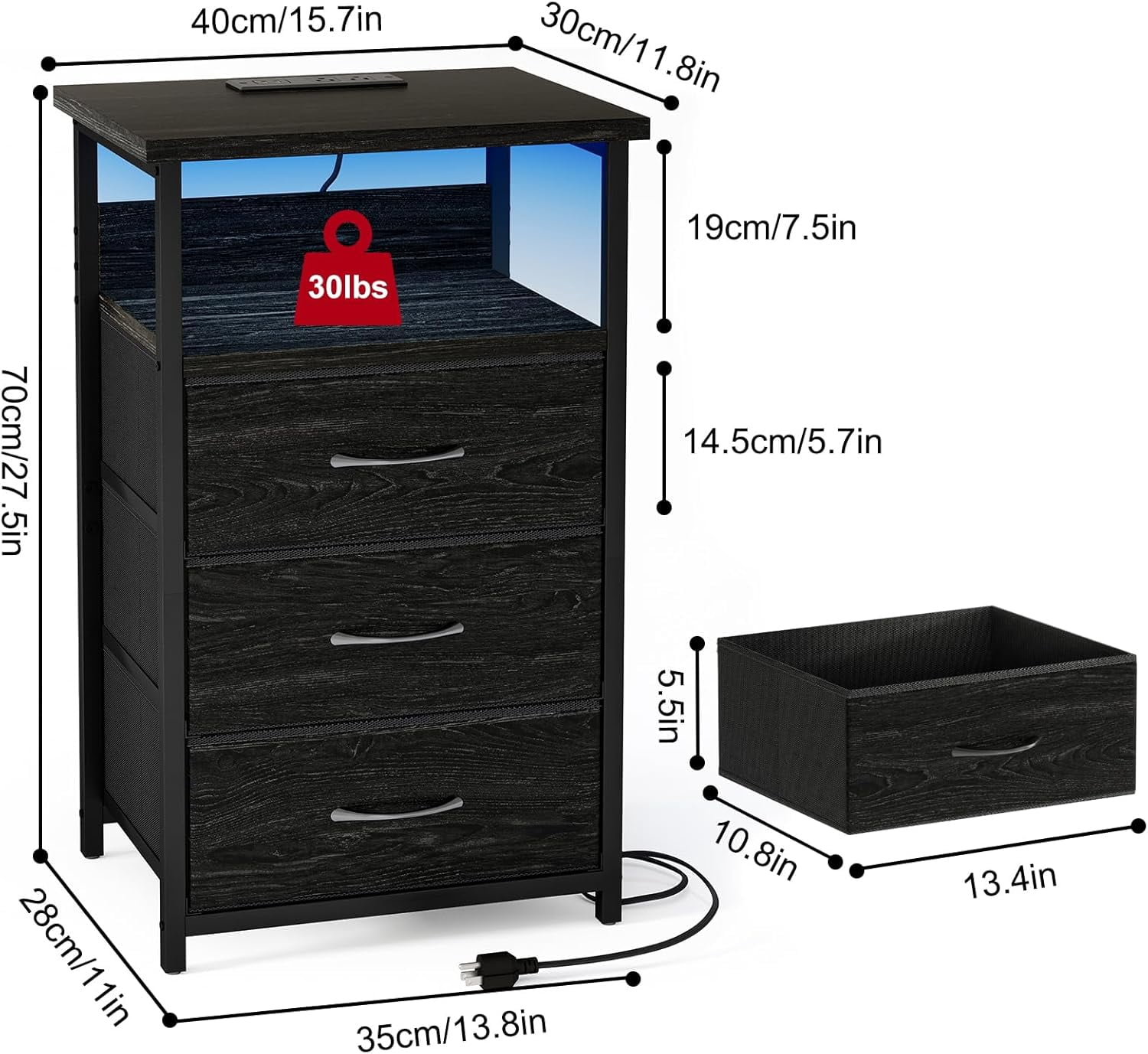 Storage Room Night VYIHBO Night Stand with Charging Station LED Nightstand with U-S-B ...