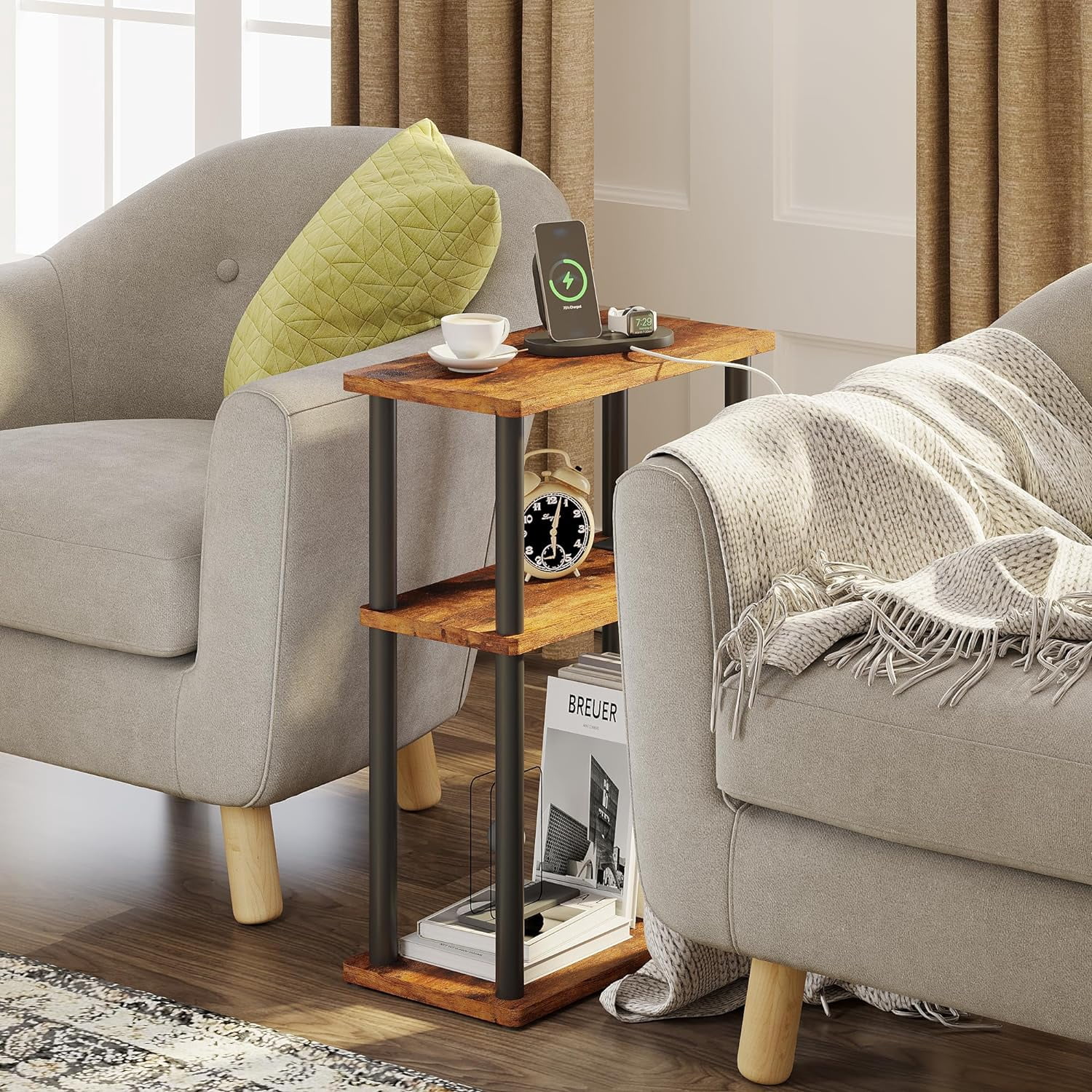 VYIHBO Small Side Table with Charging Station Narrow End Table Skinny ...