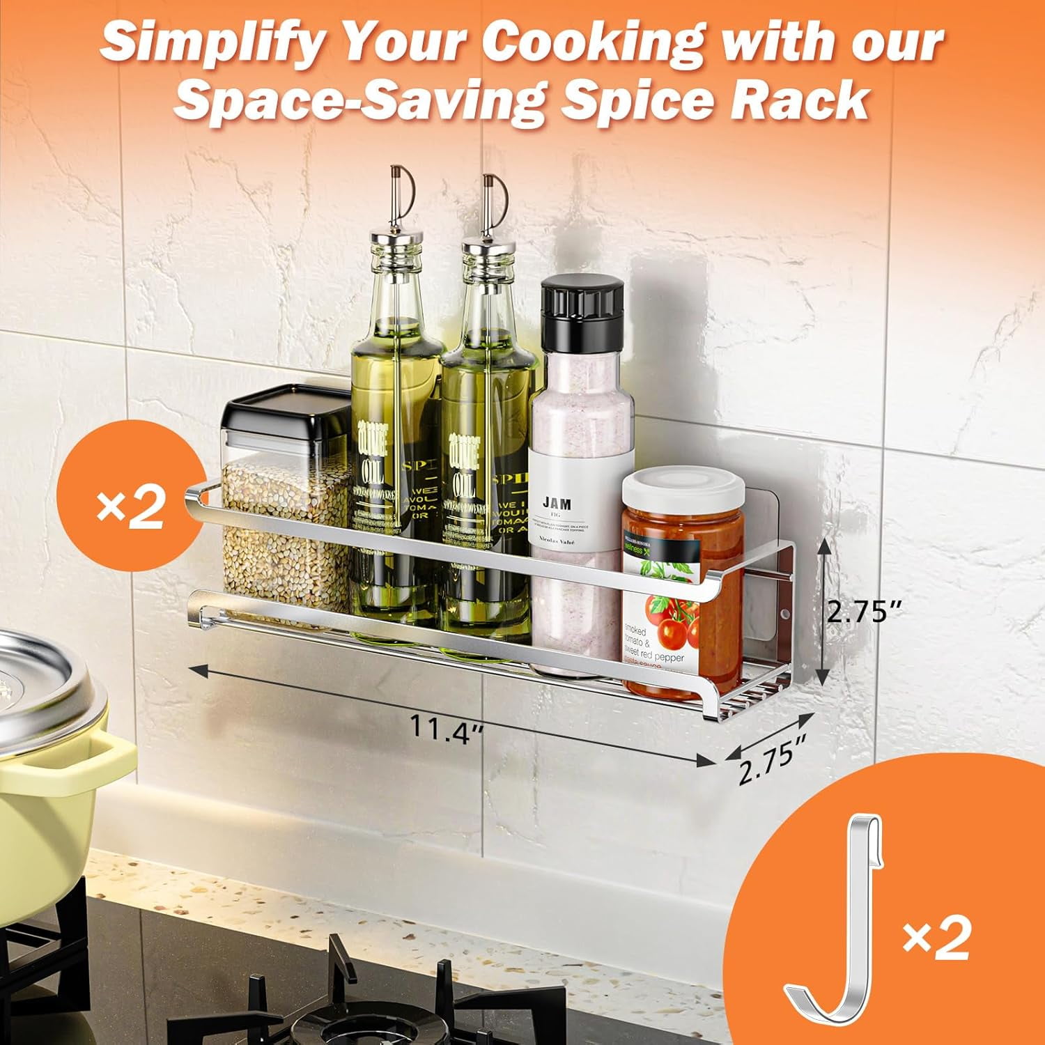 VYIHBO Spice Rack wall mounted 4 Pack Space-Saving Spice Organizer for ...