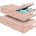 thumbnail image 1 of Underbed Storage Containers Bin with Lids (Set of 2) Large Under Bed Storage Organizer Box with Handle, Foldable Under the Storage Bags for Organizing Clothes, Shoes, Blankets, Pillows-Pink, 1 of 14