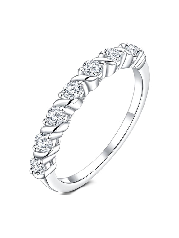 Half Eternity Stackable Rings for Women 14K White Gold Plated Cubic Zirconia 2.5mm Thin Wedding Band Promise Rings Mom Wife friends 6