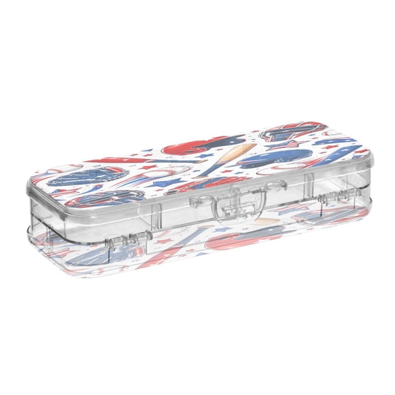 VZAYYK Double Layer Transparent Clear PET Pen Case with Detachable Dividers Baseball Equipment Pattern Snap Closure Pencil Box for Study Office Travel