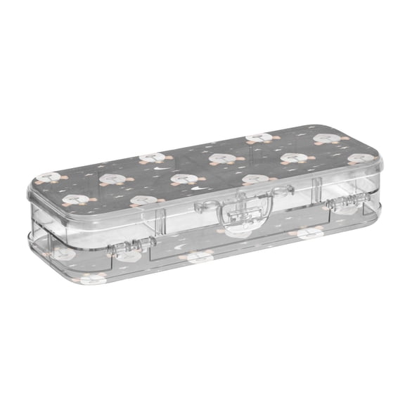 VZAYYK Double Layer Transparent Clear PET Pen Case with Detachable Dividers Black Space Rocket Pattern Snap Closure Pencil Box for Study Office Travel