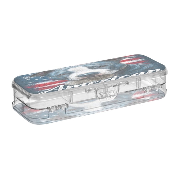 VZAYYK Double Layer Transparent Clear PET Pen Case with Detachable Dividers Bold Patriotic Pit Bull Print Snap Closure Pencil Box for Study Office Travel