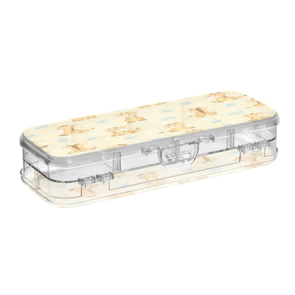 VZAYYK Double Layer Transparent Clear PET Pen Case with Detachable Dividers Cute Baby Giraffes Pattern Snap Closure Pencil Box for Study Office Travel