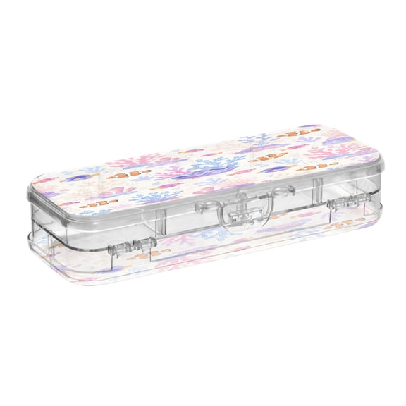 VZAYYK Double Layer Transparent Clear PET Pen Case with Detachable Dividers Cute Ocean Fish and Corals Snap Closure Pencil Box for Study Office Travel