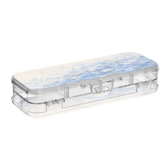 VZAYYK Double Layer Transparent Clear PET Pen Case with Detachable Dividers Dreamy Blue Florals Pattern Snap Closure Pencil Box for Study Office Travel