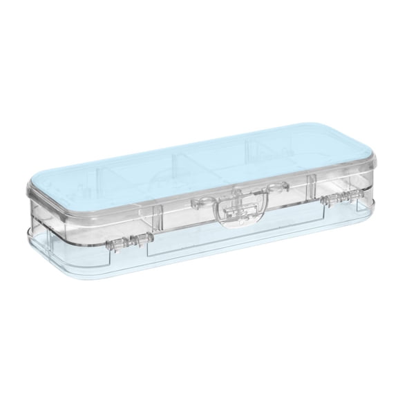 VZAYYK Double Layer Transparent Clear PET Pen Case with Detachable Dividers Light Blue Solid Color Background Snap Closure Pencil Box for Study Office Travel