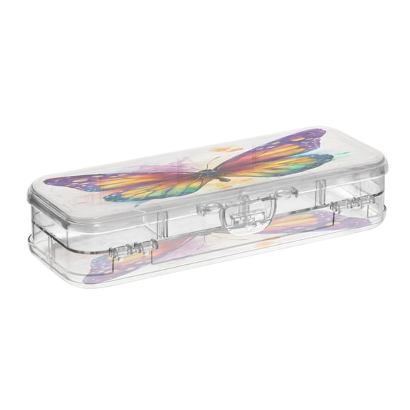 VZAYYK Double Layer Transparent Clear PET Pen Case with Detachable Dividers Rainbow Spectrum Butterfly Snap Closure Pencil Box for Study Office Travel