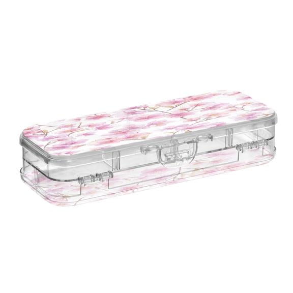 VZAYYK Double Layer Transparent Clear PET Pen Case with Detachable Dividers Spring Cherry Blossom Glow Snap Closure Pencil Box for Study Office Travel