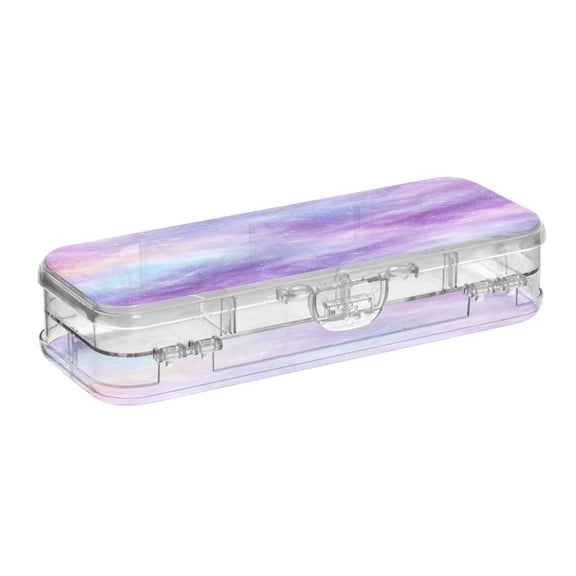 VZAYYK Double Layer Transparent Clear PET Pen Case with Detachable Dividers Twinkling Violet Starscape Snap Closure Pencil Box for Study Office Travel